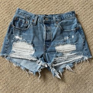 Levi’s 501 Button Fly Mid Rise Distressed Frayed Hem Jean Shorts - Size 28